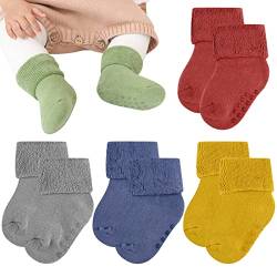GLAITC Baby Socken, 5 Paare Kinder Warme Socken ABS Rutschfeste Kleinkind Socken Wintersocken Anti Rutsch Stoppersocken Floor Socken Baumwolle Socken für Jungen Mädchen 0-3 Jahre von GLAITC