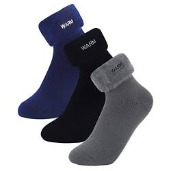 GLAITC Damen Thermosocken,3 Paar Wintersocken Damen Fleece Dicke Thermosocken mit Innen Frottee,Kuschelsocken Stricksocken für Damen Herren halten warm im Winter,Einheitsgröße (Schwarz) von GLAITC