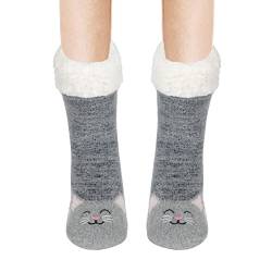 GLAITC Haussocken Fleece-Bodensocken, Pantoffelsocken Warme und Weiche Damen-Schlafsocken, Niedliche Kätzchen-Socken für den Winter, auch als Geschenk zu Weihnachten Erhältlich von GLAITC