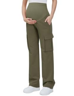 GLAMIX Damen Mutterschaft Cargo Hose mit vier Taschen über dem Bauch Scrub Hosen Schwangerschaft Kleidung, Oliv/Blatt für mich (Leaf It to Me), Groß von GLAMIX