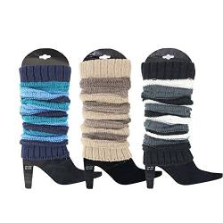 GLENMEARL Damen 3er-pack herbst winter warm bunte striped knit beinlinge lange socken Medium Blau Beige Schwarz von GLENMEARL