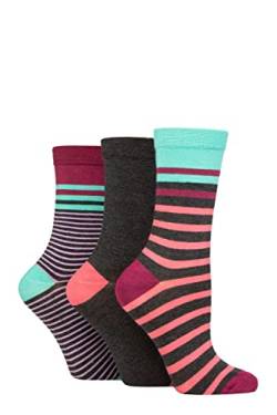 GLENMUIR Damen Gemustert Bambus Socken Packung 3 Streifen Holzkohle 37-42 von GLENMUIR