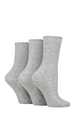 GLENMUIR Damen Jakobsmuschel Saum Gerippt Bambus Socken Packung 3 Grau Rosa/Minze/Blau 37-42 von GLENMUIR