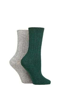 GLENMUIR Damen Kaschmir Socken Packung 2 (37-42, Grün/Hellgrau) von GLENMUIR