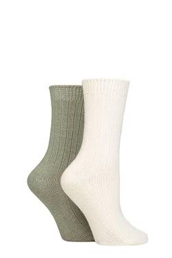 GLENMUIR Damen Kaschmir Socken Packung 2 (37-42, Schnee/Salbeigrün) von GLENMUIR