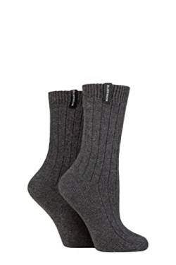 GLENMUIR Damen Klassisch Stiefel Socken Packung 2 Holzkohle 37-42 von GLENMUIR