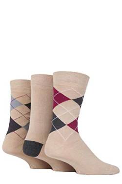 GLENMUIR Herren 3 Paar Classic Argyle Socken Beige 2 41-46 von GLENMUIR