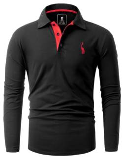 GLESTORE Active Poloshirts Herren Langarm T Shirt Hemd Sport Polo Shirt Männer Shirts Schwarz 3XL von GLESTORE