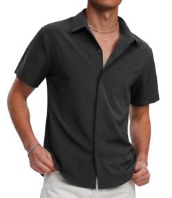 GLESTORE Hemd Herren Kurzarm Freizeithemden für Herren Button Down Hemd Männer Basic Shirt Herren Regular Fit 01 Schwarz L von GLESTORE