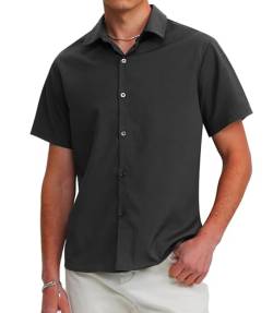 GLESTORE Hemd Herren Kurzarm Freizeithemden für Herren Button Down Hemd Männer Basic Shirt Herren Regular Fit 02 Schwarz XL von GLESTORE