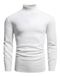 GLESTORE Herren Rollkragenpullover Turtleneck Sweater Winter Warme Slim Fit Basic Rollkragen Pullover Männer 003 Weiß 2XL von GLESTORE