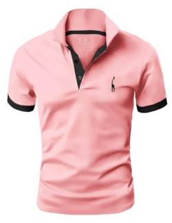 GLESTORE Kurzarm Poloshirt Herren T Shirt Männer Hemd Herren T-Shirt Sommer Polo Shirt Rosa L von GLESTORE