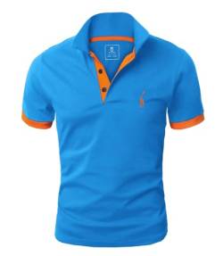 GLESTORE Kurzarm Poloshirt Herren T Shirt Männer Hemd Herren T-Shirt Sommer Slim Fit Polo Shirt Blau&Orange 3XL von GLESTORE