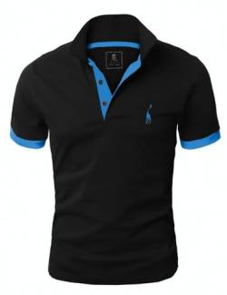 GLESTORE Kurzarm Poloshirt Herren T Shirt Männer Hemd Herren T-Shirt Sommer Slim Fit Polo Shirt Schwarz&Blau XL von GLESTORE