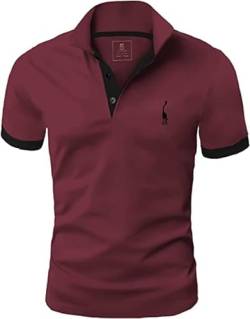 GLESTORE Poloshirt Herren, T Shirts Männer, Hemd Herren Kurzarm Giraffe Stickerei T-Shirt Sommer Slim Fit Golf Sports Dunkelrot&Schwarz XL von GLESTORE