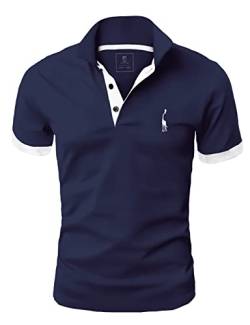 GLESTORE Poloshirt Herren, T Shirts Männer, Hemd Herren Kurzarm Giraffe Stickerei T-Shirt Sommer Slim Fit Golf Sports Navy&Weiß L von GLESTORE