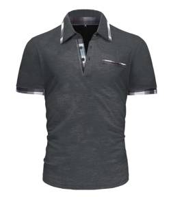 GLESTORE Poloshirt Herren Hemd Shirt Männer Active Sommer Polohemd für Herren Sport Tshirt Kurzarm Dunkelgrau XXL von GLESTORE