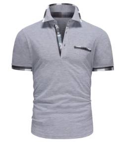 GLESTORE Poloshirt Herren Hemd Shirt Männer Active Sommer Polohemd für Herren Sport Tshirt Kurzarm Hellgrau 3XL von GLESTORE