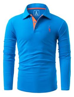 GLESTORE Poloshirt Herren Langarm Slim Fit Tshirt für Männer Golf Polo Shirt Baumwolle Polohemd Blau L von GLESTORE