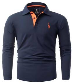 GLESTORE Poloshirt Herren Langarm Slim Fit Tshirt für Männer Golf Polo Shirt Baumwolle Polohemd Marineblau M von GLESTORE