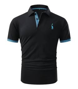 GLESTORE Poloshirt Herren T Shirt Männer Hemd Herren Kurzarm T-Shirt Sommer Slim Fit Golf Polo Shirt Schwarz&Gestreift L von GLESTORE