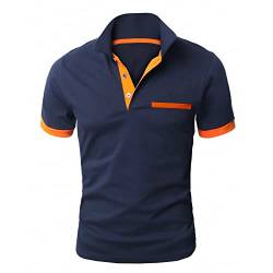 GLESTORE Poloshirt Herren T Shirts Männer Golf Polo Shirts Outdoor Sport Sommer Hemd Herren Tennis T-Shirt Marineblau und Orange L von GLESTORE