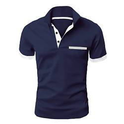 GLESTORE Poloshirt Herren T Shirts Männer Golf Polo Shirts Outdoor Sport Sommer Hemd Herren Tennis T-Shirt Marineblau und weiß L von GLESTORE