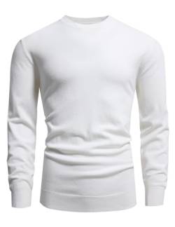 GLESTORE Pullover Herren Strickpullover Langarmshirt Herren Warme Winterpullover Basic Männer Pullover Rundhalsausschnitt Weiß L von GLESTORE