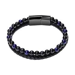 GLIMDA Schwarze Lavastein Perlen Armbänder, Humanische Perlen Armbänder, Herren Perlen Armbänder, Geflochtene Leder Tigerauge Lava Stein Armbänder Für Männer von GLIMDA