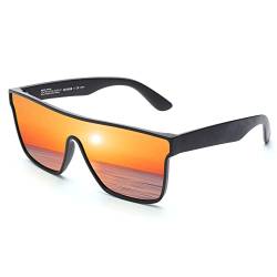 GLINDAR Polarisierte Recycelte Sonnenbrille für Männer Frauen, Retro Square Flat Top Shades UV400 Schutz Schwarz/Spiegelrot von GLINDAR