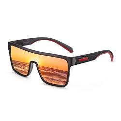 GLINDAR Polarized Shield Sonnenbrille für Herren Square Flat Top Sportbrille Grauer Rahmen/Orange Linse von GLINDAR