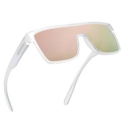GLINDAR Polarized Shield Sonnenbrille für Herren Square Flat Top Sportbrille Klarer Rahmen/Pink Lens von GLINDAR