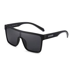 GLINDAR Polarized Shield Sonnenbrille für Herren Square Flat Top Sportbrille Schwarzer Rahmen/Graue Linse von GLINDAR