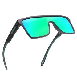 GLINDAR Polarized Shield Sonnenbrille für Männer Square Flat Top Sportbrille Schwarzer Rahmen/Grünes Spiegelglas von GLINDAR