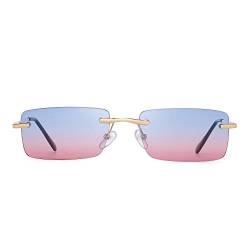 GLINDAR Vintage Rechteck Sonnenbrille Slender Rimless Klares Eyewear-Federscharnier Blau Rosa von GLINDAR