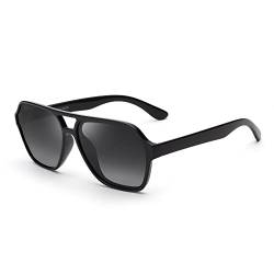 GLINDAR polarisierte Pilotenbrille Männer Frauen Vintage quadratische Brille (glänzend schwarzer Rahmen/polarisierte graue Linse) von GLINDAR