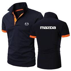Einfarbige Herren-Poloshirts Für Mazda Bedruckte T-Shirts Weicher Kragen Halblange Tennis-Kurzarm-Patchwork-T-Shirt Kleidung Schlichtes Radtrikot-Navy Blue+Orange||L von GLLUSA