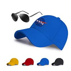 GLLUSA Feuchtigkeitsableitende Baseballkappe Für Die NASA Mit Sonnenbrille Atmungsaktive Snapback-Mütze Pferdeschwanzloch Dad-Mütze-Aufdruck Sportliche Ballkappe-Blue||One Size von GLLUSA