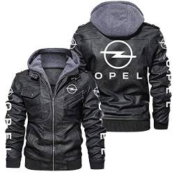 GLLUSA Herren Kunstlederjacke Für Opel Druck Winter Winddicht Warm Bomberjacke Langärmelige Vintage Zip-Up PU Motorradjacke Outwear Outdoor Biker Mantel Mit Abnehmbarer Kapuze-Black||M von GLLUSA