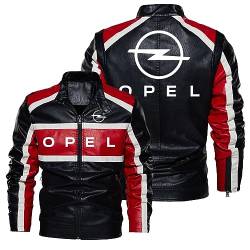 GLLUSA Herren Lederjacken Für Opel Druck Patchwork-Motorrad-Zip-Up Biker Bombermantel Outdoor Stehkragen Winddicht Moto Reiten Flug Anzug Heavyweight PU Outwear-White||4XL von GLLUSA