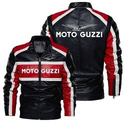 GLLUSA Herren Lederjacken für Moto Guzzi Druck Lässige Bomber Moto Jacken Mantel Stehkragen Winddicht PU Full Zip up Jacke Outwear Herbst Winter Warm Biker Fluganzug -Red||4XL von GLLUSA