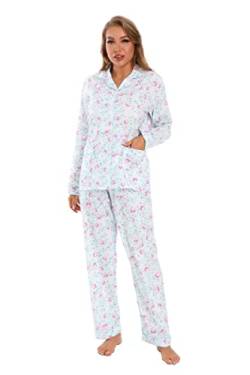 GLOBAL Damen Pyjama Set 100% Baumwolle Komfortable Schlafanzug Zweiteiliger Kordelzug Nachtwäsche Hausanzug für Frauen von GLOBAL