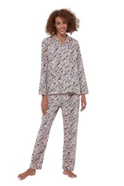 GLOBAL Damen Pyjamaset Baumwolle Schlafanzug Damen Lang Damen Zweiteiliger Nachtwäsche Komfortabel,Rosa Leopard,L von GLOBAL