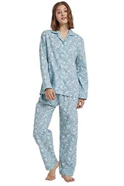 GLOBAL Damen Schlafanzug Baumwolle Damen Pyjama Set Lang Damen Zweiteiliger Nachtwäsche Komfortabel Loungewear Durchgeknöpft Oberteil & Hose Kordelzug Grünes Paisleymuster S von GLOBAL
