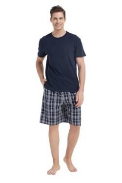 GLOBAL Herren Kurz Pyjama aus Baumwolle,T-Shirt mit Klassischer Karierter Shorts,XXL von GLOBAL