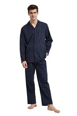 GLOBAL Herren Schlafanzug Lang Zweiteiliger' Pyjamaset Baumwolle Button Down Nachtwäsche Herren Pjs Set Oberteil & Hose Loungewear Nightwear Set Norwegisches Blaues Plaid L von GLOBAL