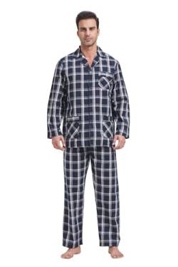 GLOBAL Herren Schlafanzug Lang Zweiteiliger' Pyjamaset Baumwolle Button Down Nachtwäsche Herren Pjs Set Oberteil & Hose Loungewear Nightwear Set Rot Schwarz Kariert,M von GLOBAL