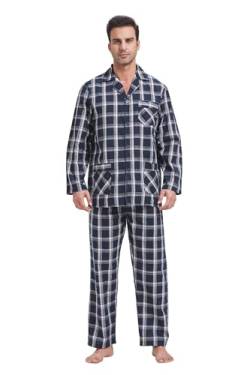 GLOBAL Herren Schlafanzug Lang Zweiteiliger' Pyjamaset Baumwolle Button Down Nachtwäsche Herren Pjs Set Oberteil & Hose Loungewear Nightwear Set Rot Schwarz Kariert,XL von GLOBAL