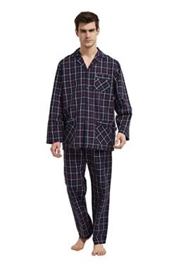 GLOBAL Herren Schlafanzug Lang Zweiteiliger' Pyjamaset Baumwolle Button Down Nachtwäsche Herren Pjs Set Oberteil & Hose Loungewear Nightwear Set Schwarzes Rotes Gitter M von GLOBAL