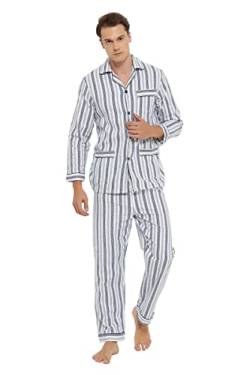 GLOBAL Herren Warm Flanell Pyjama Set aus 100% Baumwolle aus Zweiteiliger Schlafanzug mit Langes Nachtwäsche Hausanzug mit Kordelzug Lang Hose für Männlich von GLOBAL